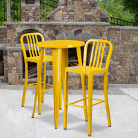 Flash Furniture CH-51080BH-2-30VRT-YL-GG 24" Round Metal Bar Table Set with 2 Vertical Slat Back Barstools in Yellow
